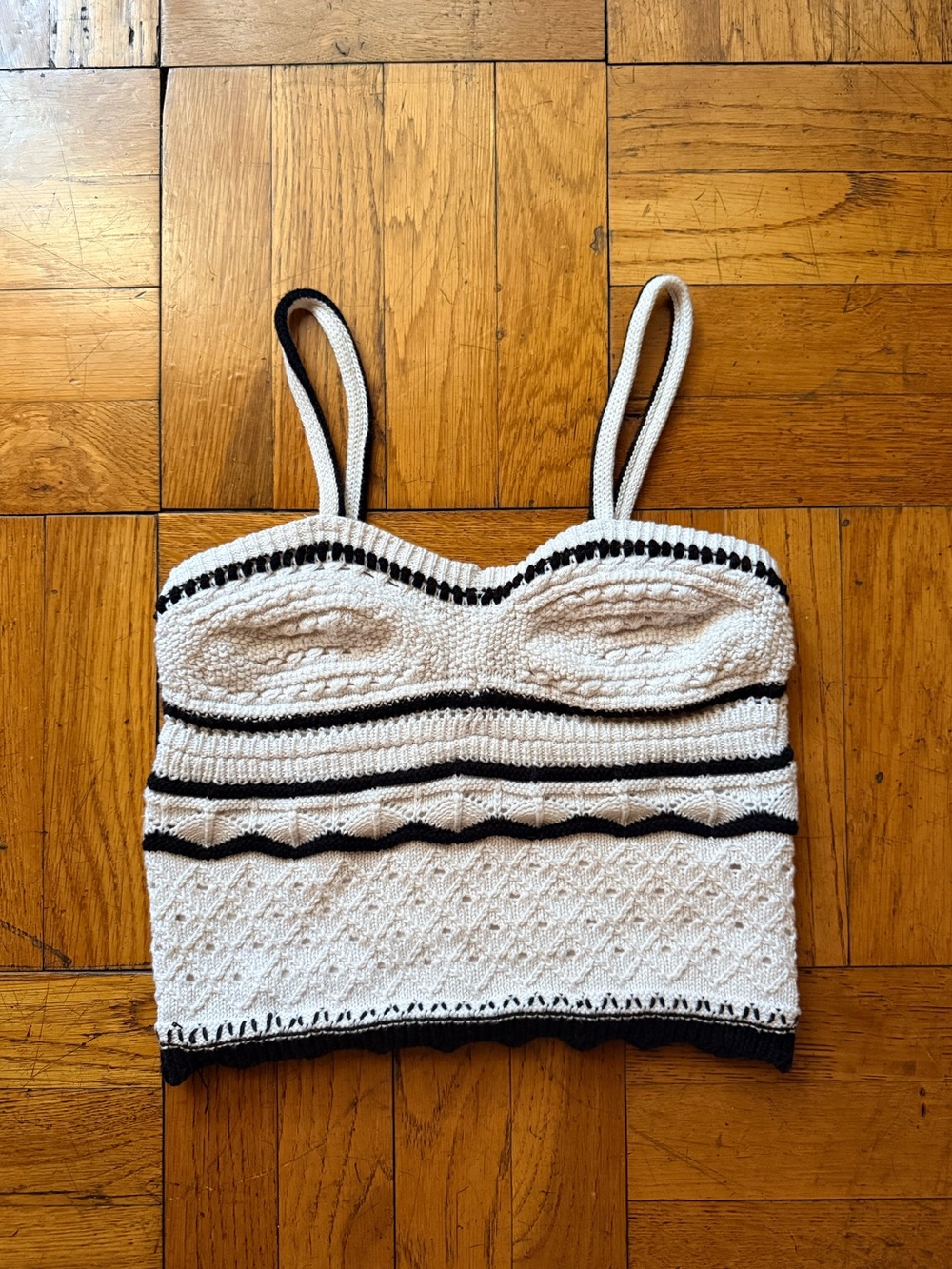 Pink Republic Cream and Black Knit Cropped Cami